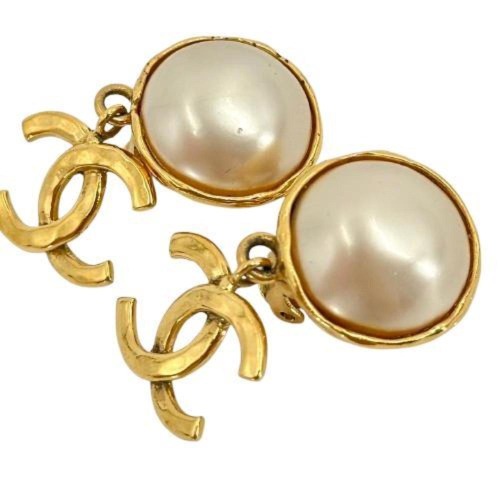 CHANEL Chanel Earrings 94P Coco Mark Fake Pearl Gold Plated Women's - Picture 2 of 6